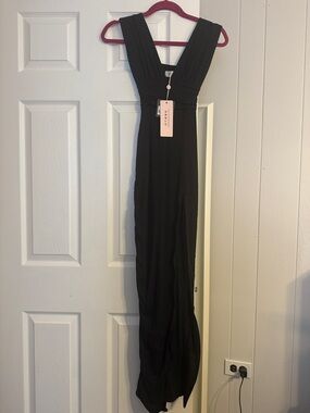Oh Polly Black Plunge Neck Maxi Dress